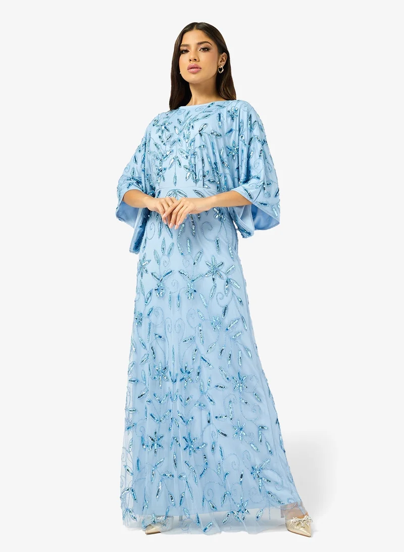Frock And Frill  Embroidered Cape Sleeve Maxi Dress for Women | Best Price UAE